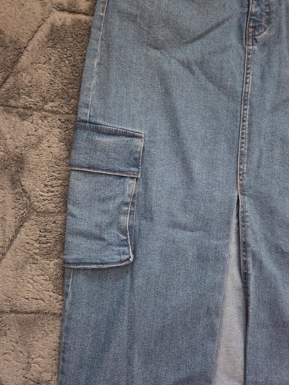 Denim Cargo Utility Blue Maxi Skirt Front Slit Fall Western Boho Going Out 10 - Picture 8 of 12